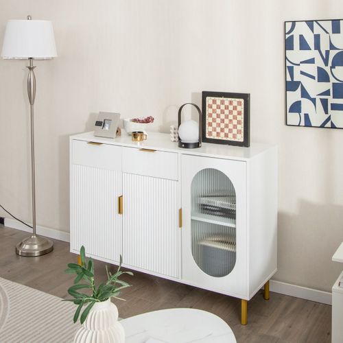 Buffet Avec 3 Portes Et 2 Tiroirs Verre Translucide Dispositif Anti-basculement