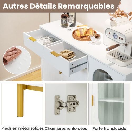 Buffet Avec 3 Portes Et 2 Tiroirs Verre Translucide Dispositif Anti-basculement