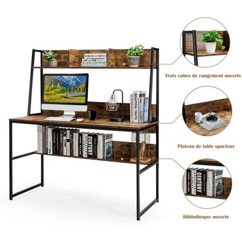 Bureau Avec Niche Et Bibliothèque Table D'étude De 120 Cm Table De Travail Pour Ordinateur Portable