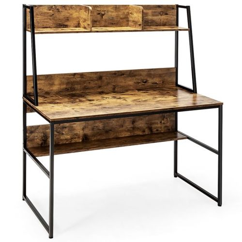 Bureau Avec Niche Et Bibliothèque Table D'étude De 120 Cm Table De Travail Pour Ordinateur Portable