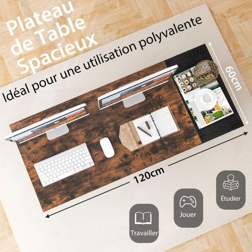 Bureau De 140 Cm Poste De Travail Informatique Moderne Avec 2 Tiroirs Crochet De Suspension Étagère