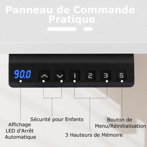Bureau Electrique Avec 3 Réglages De Hauteur à Mémoire Bureau Réglable En Hauteur 2 Crochets