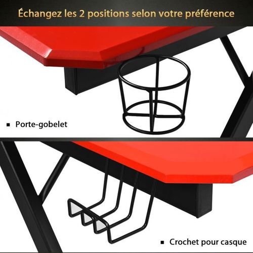 Bureau Gaming Surface En Fibre De Carbone 120 X 60 X 76 Cm Avec Porte-gobelet Crochet Pour Ecouteur