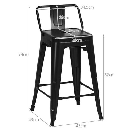 Lot De 4 Chaise Tabouret De Bar En Métal Empilable Dossier Du Tabouret Amovible De St