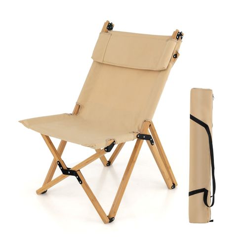 Chaise De Camping Pliante En Bambou Charge 150kg Avec Dossier Ajustable 48/60cm En To