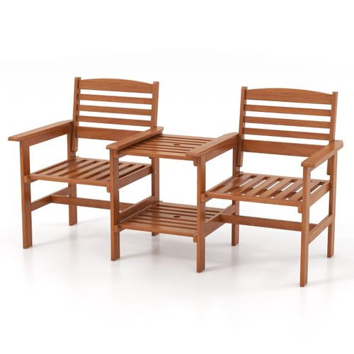 Ensemble De Meubles De Patio 2 Places En Bois Causeuse D'extérieur Avec Table Basse Et Trou