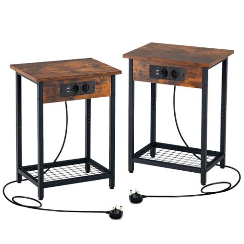 Lot De 2 Tables De Chevet Avec Station De Charge 2 Tables D'appoint Avec Étagère Ouvert