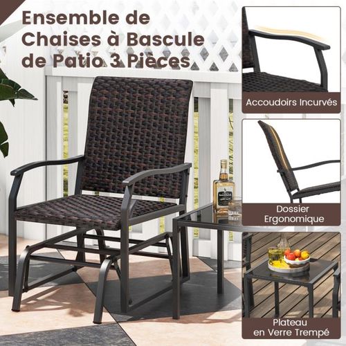 Meubles 3 Pièces De Patio Coulissants Charge 180 Kg Salon De Jardin 2 Fauteuils En Ro