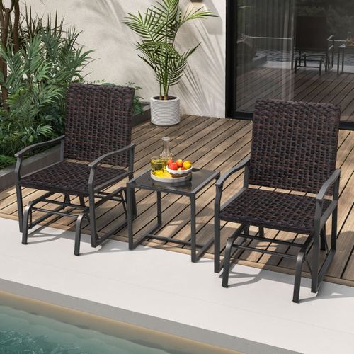 Meubles 3 Pièces De Patio Coulissants Charge 180 Kg Salon De Jardin 2 Fauteuils En Ro