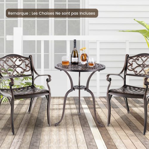 Table De Jardin Ronde 61 Cm En Fonte D'aluminium Table D'appoint D’extérieur Avec Tro