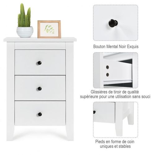 Table De Nuit Table De Chevet Moderne Avec 3 Tiroirs Pour Chambre à Coucher 46x37x65c
