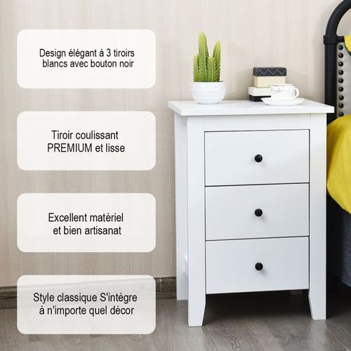 Table De Nuit Table De Chevet Moderne Avec 3 Tiroirs Pour Chambre à Coucher 46x37x65c