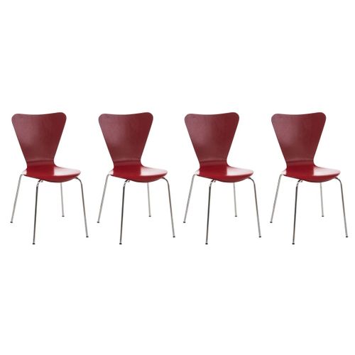 Lot De 4 Chaises De Séjour Bureau En Bois Rouge Et Métal Cds10106