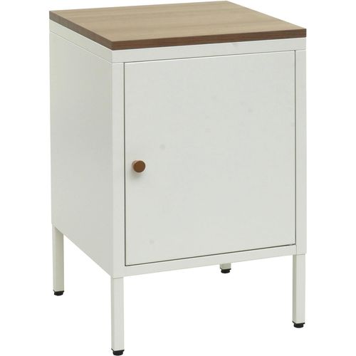 Petit Meuble De Rangement Table De Chevet 2 Niveaux Tôle D'acier Laminée Blanc Plateau Mdf 63x40x4