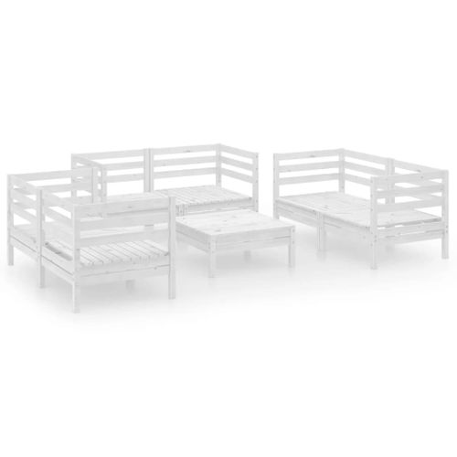 Salon De Jardin Meuble D'extérieur Ensemble De Mobilier 7 Pièces Blanc Bois De Pin Ma