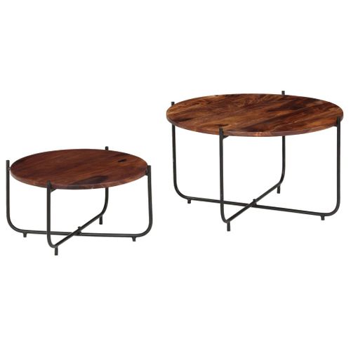 Ensemble De Table Basse Lot De 2 Bois Massif 60 X 35 Cm Marron 02_0042120