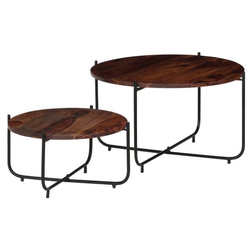 Ensemble De Table Basse Lot De 2 Bois Massif 60 X 35 Cm Marron 02_0042120