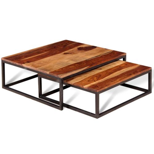 Ensemble De Table Basse Gigogne Lot De 2 Bois Massif Marron 02_0042112