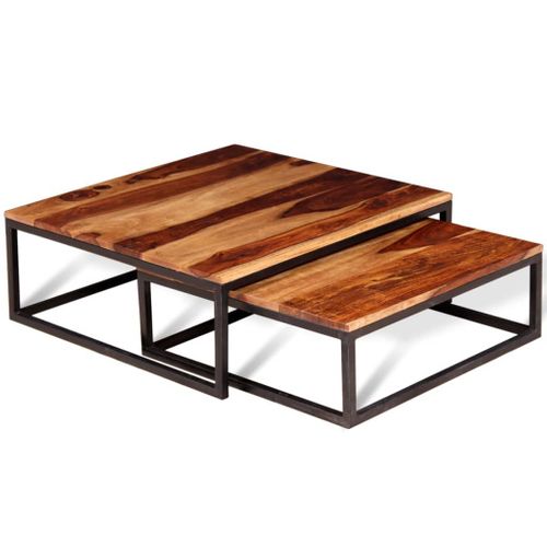Ensemble De Table Basse Gigogne Lot De 2 Bois Massif Marron 02_0042112