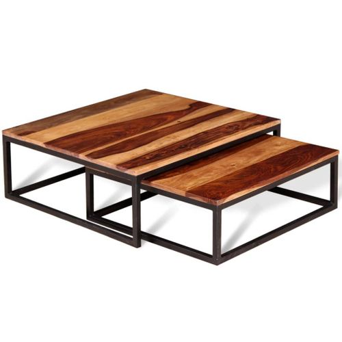 Ensemble De Table Basse Gigogne Lot De 2 Bois Massif Marron 02_0042112