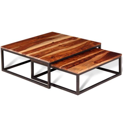 Ensemble De Table Basse Gigogne Lot De 2 Bois Massif Marron 02_0042112