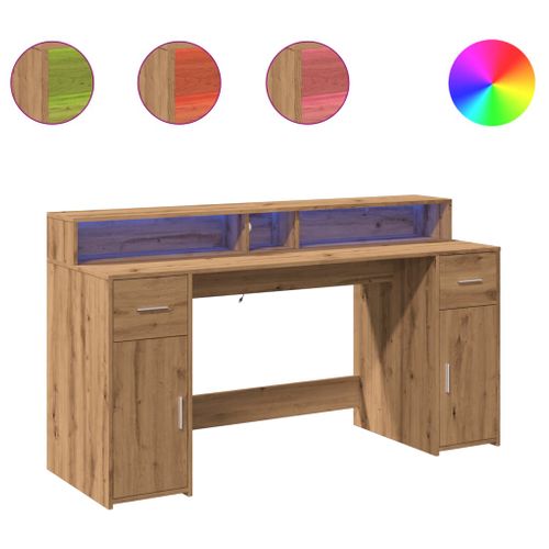 Bureau Table Poste De Travail Meuble D'ordinateur Informatique Étude Avec Lumières LED