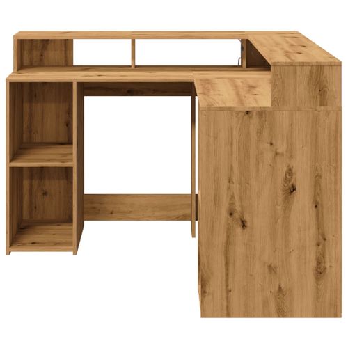Bureau Table Poste De Travail Meuble D'ordinateur Informatique Étude Avec Lumières LED Chêne