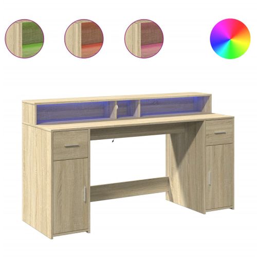 Bureau Table Poste De Travail Meuble D'ordinateur Informatique Étude Avec Lumières LED