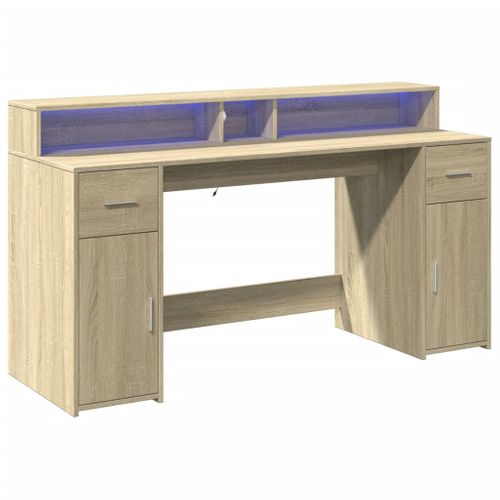 Bureau Table Poste De Travail Meuble D'ordinateur Informatique Étude Avec Lumières LED