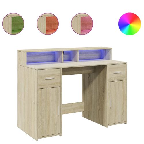 Bureau Table Poste De Travail Meuble D'ordinateur Informatique Étude Avec Lumières