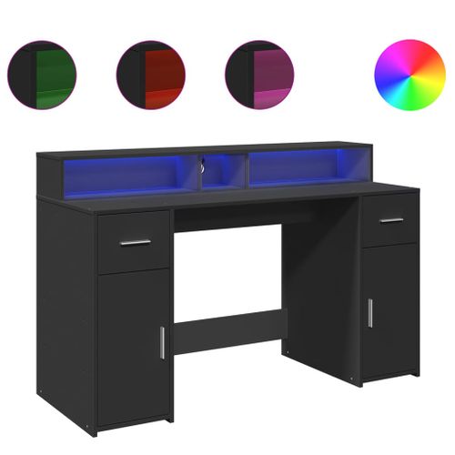 Bureau Table Poste De Travail Meuble D'ordinateur Informatique Étude Avec Lumières LED 140 X 55 X 91