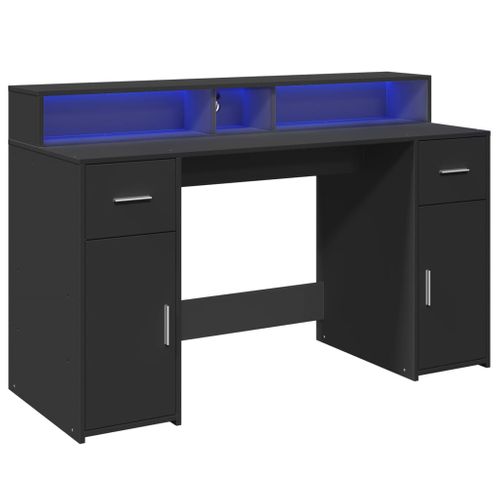 Bureau Table Poste De Travail Meuble D'ordinateur Informatique Étude Avec Lumières LED 140 X 55 X 91
