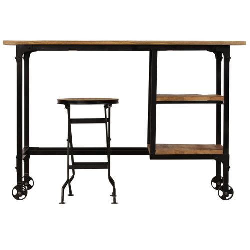 Bureau Table Poste De Travail Meuble D'ordinateur Informatique Étude Avec Tabouret Pliant Bois