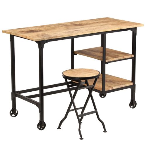 Bureau Table Poste De Travail Meuble D'ordinateur Informatique Étude Avec Tabouret Pliant Bois