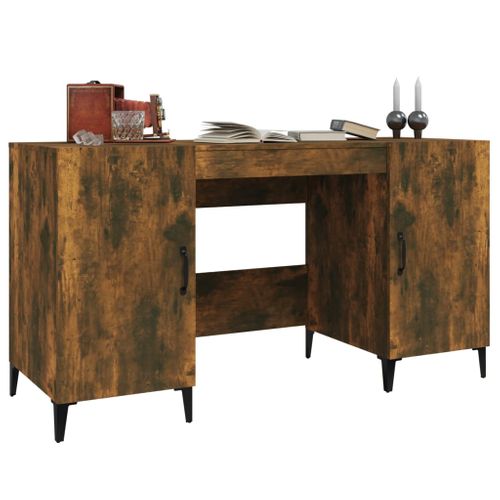 Bureau Table Poste De Travail Meuble D'ordinateur Informatique Étude Chêne Fumé 140 X 50 X 75 Cm