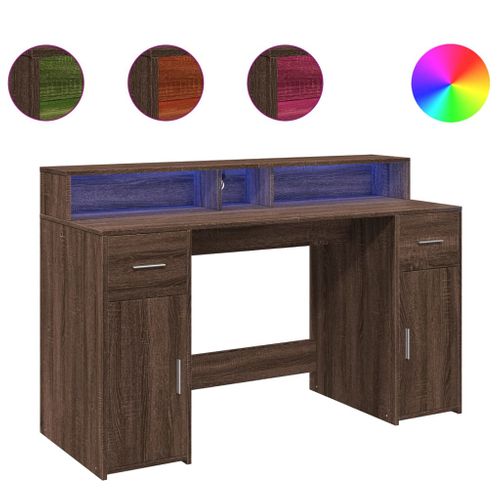 Bureau Table Poste De Travail Meuble D'ordinateur Informatique Étude Et Lumières LED