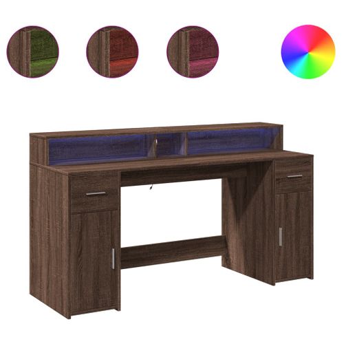 Bureau Table Poste De Travail Meuble D'ordinateur Informatique Étude Et Lumières LED