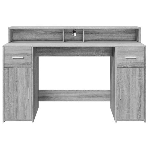 Bureau Table Poste De Travail Meuble D'ordinateur Informatique Étude Et Lumières LED Sonoma