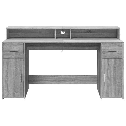 Bureau Table Poste De Travail Meuble D'ordinateur Informatique Étude Et Lumières LED Sonoma