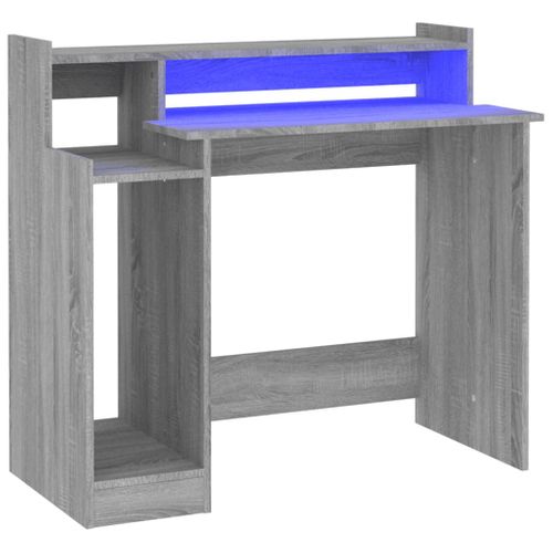 Bureau Table Poste De Travail Meuble D'ordinateur Informatique Étude Et Lumières LED Sonoma