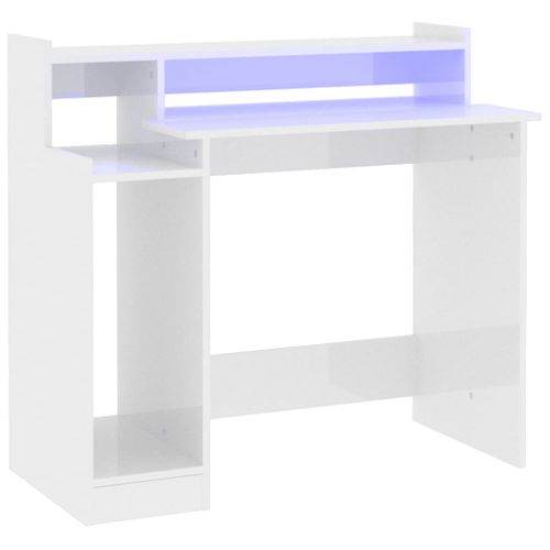Bureau Table Poste De Travail Meuble D'ordinateur Informatique Étude Lumières LED Brillant