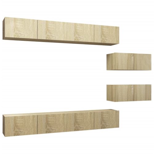 Ensemble De Meubles Armoire Buffet TV Télévision Salon Chambre Séjour 6 Pièces Chêne