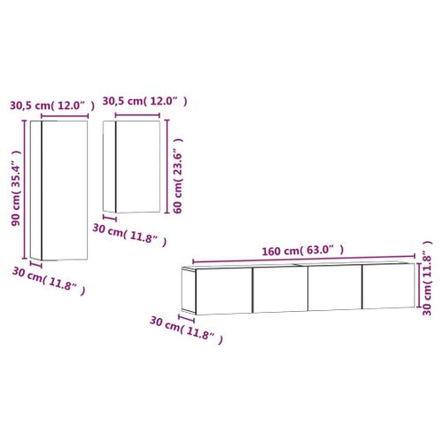 Ensemble De Meubles Armoire Buffet TV Télévision Salon Chambre Séjour 4 Pièces Chêne