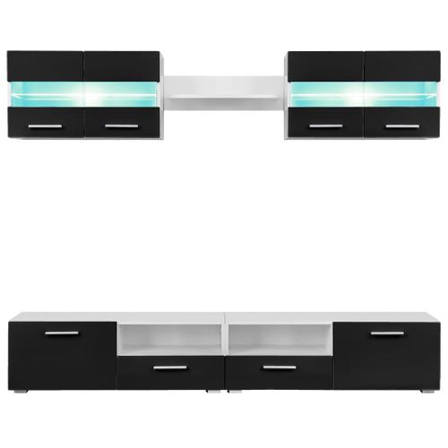 Ensemble Mural Pour 5 Pièces Avec Lumières LED Brillant Noir 02_0025383