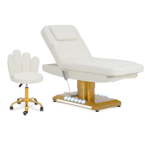 Table De Massage Électrique Et Tabouret à Roulettes Avec Dossier 200 Kg Blanc/doré Ch