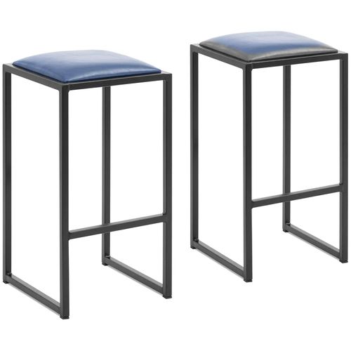 Tabouret De Bar Industriel Lot De 2 Avec Rembourrage Pu Métal Peint Par Poudrage Noir