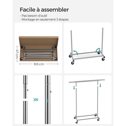 Portant Vêtements Métallique Robuste Charge 90 Kg 12_0003725