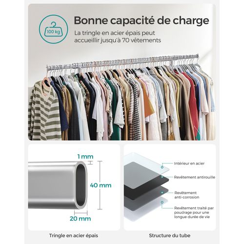 Portant Vêtements Métallique Robuste Charge 90 Kg 12_0003725