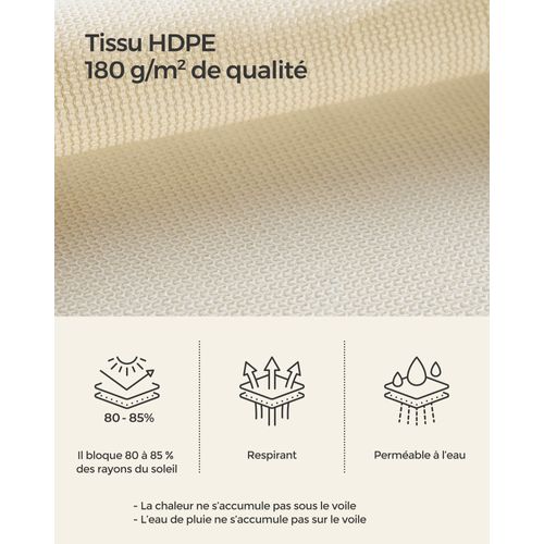 Voile D'ombrage 2 X 3 M Toile Tendu En Hdpe Protection Salaire Extérieure Respirant