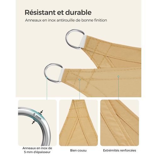 Voile D’ombrage 2 X 3 M Hydrofuge 93% De Protection Uv En Polyester Résistant